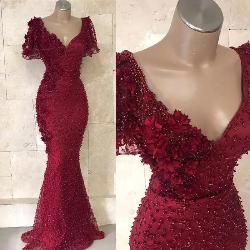 Trend Alert Fashion Sale Wrap V Neck Sheath Evening Gowns prom dress with Beads Petals    cg19906