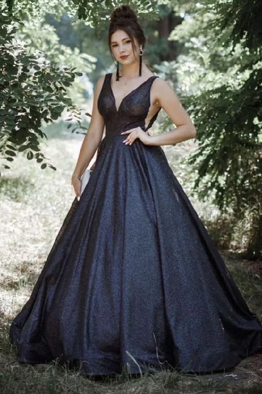 Hot Brand Discounts Weekend Special Sparkly Black Ball Gown Prom Dresses Plunge V Neck    cg19212