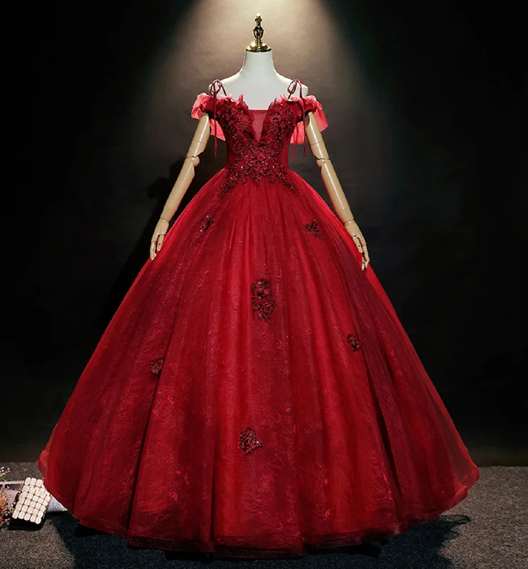 Stylish Statements Chic Style BURGUNDY LACE LONG BALL GOWN DRESS FORMAL DRESS LONG PROM DRESS     cg15865