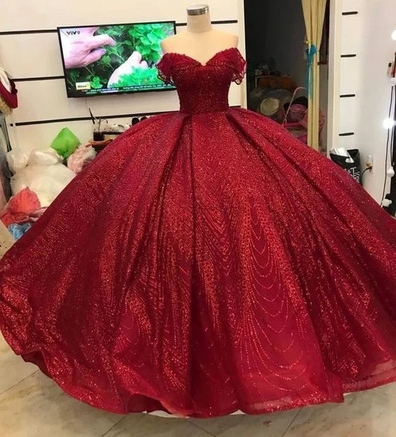 Glamorous Fashion Offers Today Only Off The Shoulder Red Ballgown Glitter Prom Dresses   cg11031