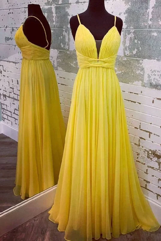 Vintage-Modern Style Offers Spring Fling Sale High Quality Yellow V Neck Long Prom Dresses Evening Gowns  cg7627