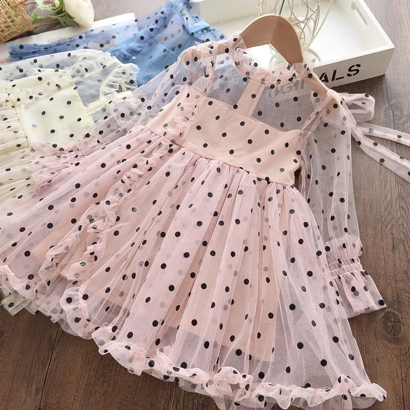 Unleash Your Trendy Side Spring Wardrobe Baby Girl Princess Dress Long Sleeve Polka Dot Girl Dress Birthday Party Dress