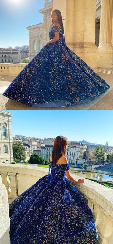 Sale Event, Prices Rock End - Of - Month Blowout Off The Shoulder Ball Gown Prom Dress, Royal Blue Prom Dress     cg20198