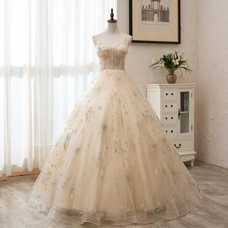 Summer Fashion Limited Time Deal Light Champagne Tulle Ball Gown Straps Sweet 16 Gown, Ball Gown Long Formal prom Dress    cg20822