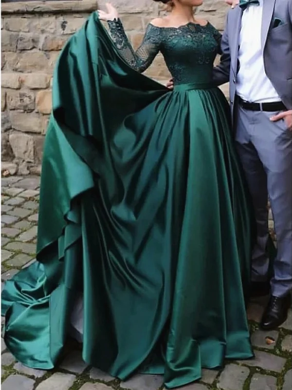 Seize Bargains Trendy Styles Long Sleeves Lace Emerald Green Prom Dresses, Emerald Green Lace Formal Dresses, Green Evening Dresses