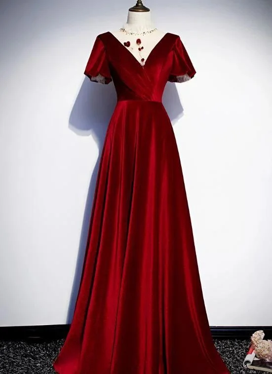 Premium Fashion Buy More, Save More Dark Red Velvet New Style Long Prom Dress, Charming Formal Gown     cg15586