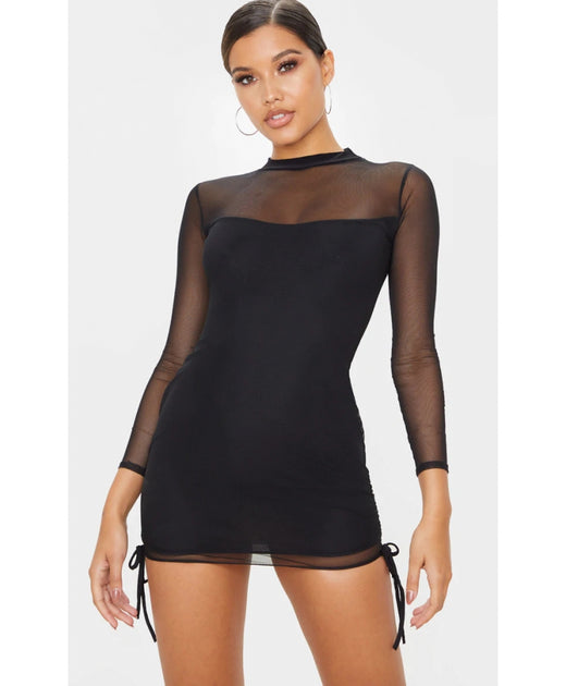 Luxury Fashion Discounts Save On Inspired Styles Black Mesh High Neck Bodycon Dress