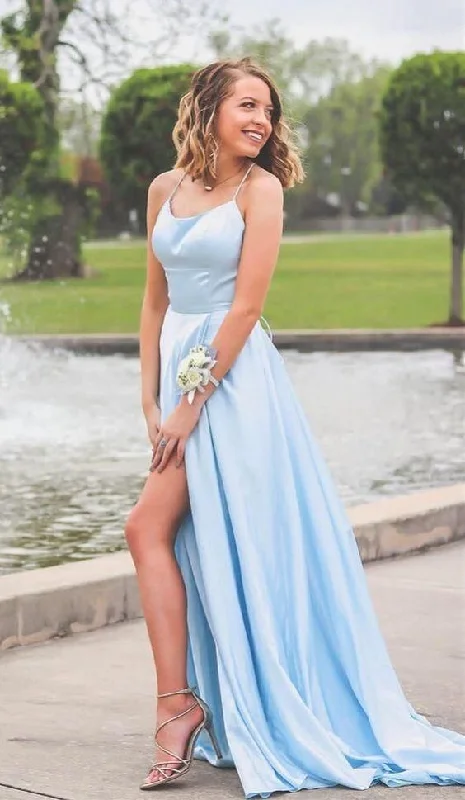 Seasonal Clearance Last Chance Sale Light Blue Prom Dress with Slit, Evening Dress ,Winter Formal Dress, Pageant Dance Dresses, Graduation School Party Gown  cg6513