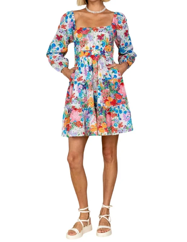 Chic And Trendy Spring Wardrobe Lala Long Sleeve Floral Dress In Bouquette