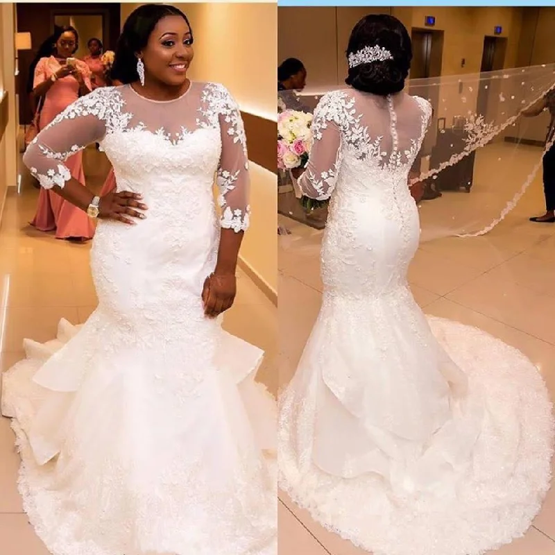 Hot Deals Limited - Time Bundle Half-Sleeves Lace Mermaid Plus Size Wedding Dresses