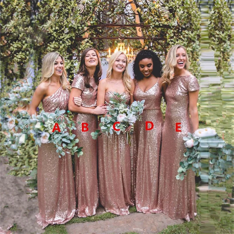 Summer Deals End - Of - Month Blowout Sparkly Champaghe Gold Cheap Mismatched Sequin New Bridesmaid Dresses, PD0370