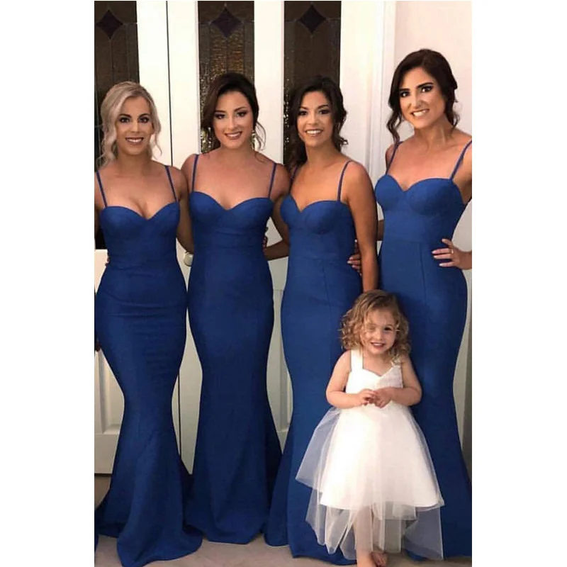 Classic Elegance Sales Save On Classic Elegant Styles Spaghetti Straps Sweetheart Mermaid Blue Sexy Simple Modest Bridesmaid Dresses, WG503