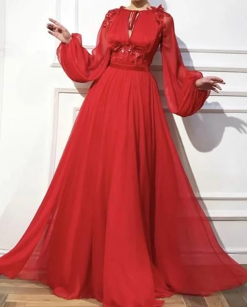 Limited Stock, Big Discounts Mid - Season Sale A-line dress with long sleeves and waist prom gown    cg20202