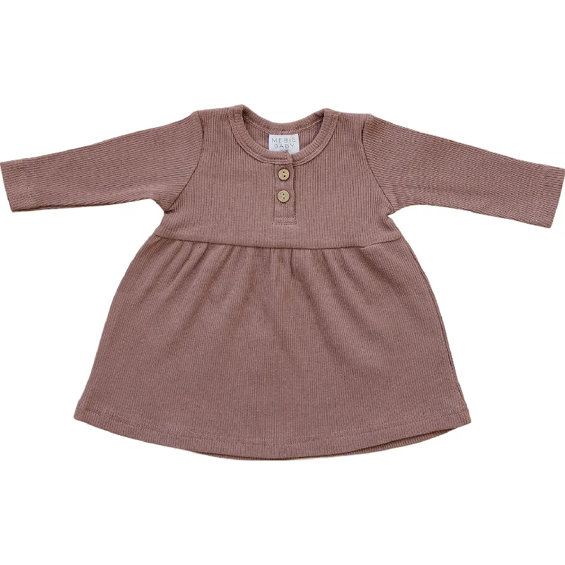 End Of Season Sale Update With Cottagecore Styles Plum Long Sleeve Button Ribbed Organic Cotton Dress