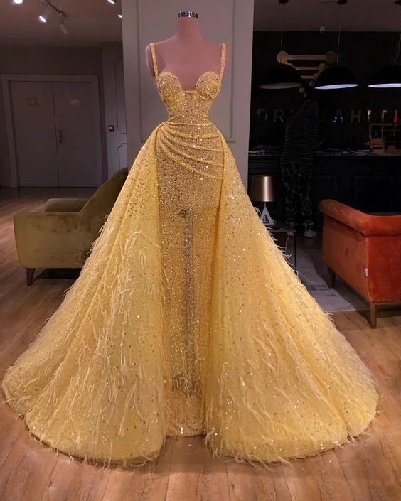 Fashion Forward Great Deals On Ethnic Cultural Wear Elegant tulle ball gown prom dresses long yellow evening gown    cg19863