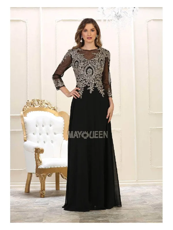 Luxury Fashion End Of Season Sale May Queen MQ1549B - Sheer Long Sleeve Long Dress