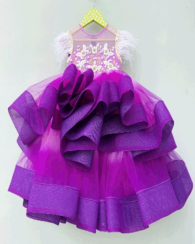 Seasonal Fashion Casual Chic Pre-Order: Purple Yoke embroidered Gown