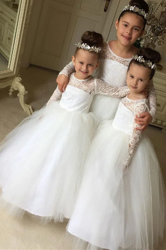 Urban Fashion Unbeatable Prices Princess Long Sleeves White Long Flower Girl Dress