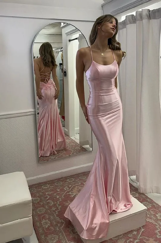 Timeless Elegance Redefined Chic Outfits Cute Mermaid Scoop Neck Pink Satin Long Prom Dress