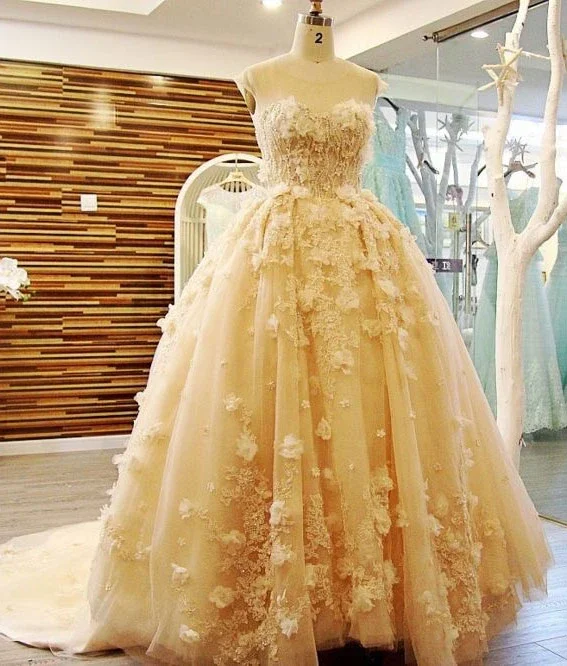 Polished Style Deals Last Chance Sale Tulle yellow Quinceanera Dresses Lace Appliques Ball Gowns prom dress    cg20559