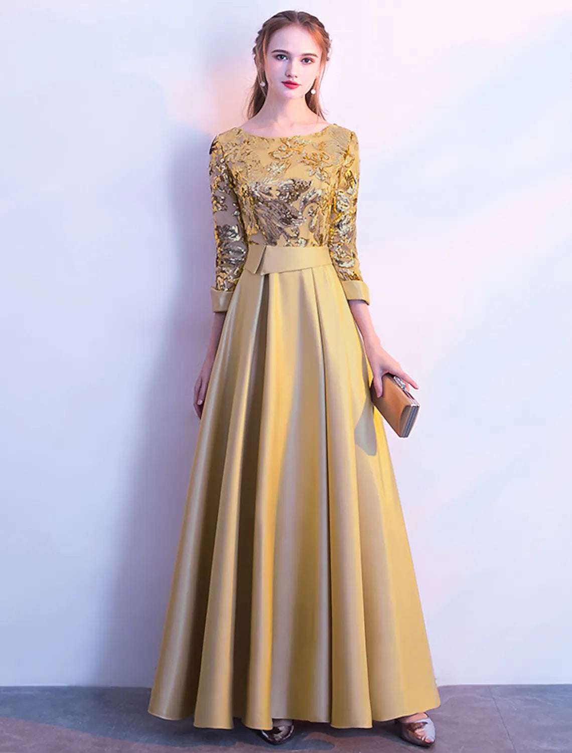 Sleek Style Discounts Wardrobe Refresh A-Line Bridesmaid Dress Long Sleeve Beautiful Back Floor Length Satin Tulle Sequined