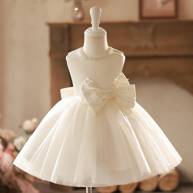 Glamorous Fashion Offers Discounts On Casual Weekend Styles Flower Girl Dress Toddler Sleeveless Pageant Neckline Bow with Pearls Princess Dress