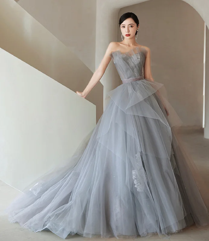 Style Upgrade Summer Fashion GRAY TULLE LACE LONG BALL GOWN PROM DRESS FORMAL DRESS     cg19971