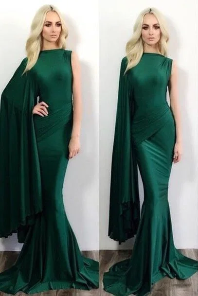 Chic Style, Always In Vogue Final Clearance Dark Green Mermaid Evening Gowns One Shoulder Stylish Formal Prom Dresses   cg9090