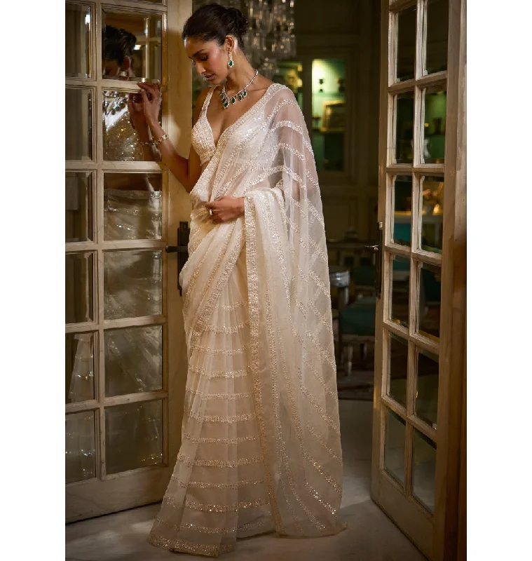 Weekend Exclusive Final Clearance Ivory Organza Sequin Sari