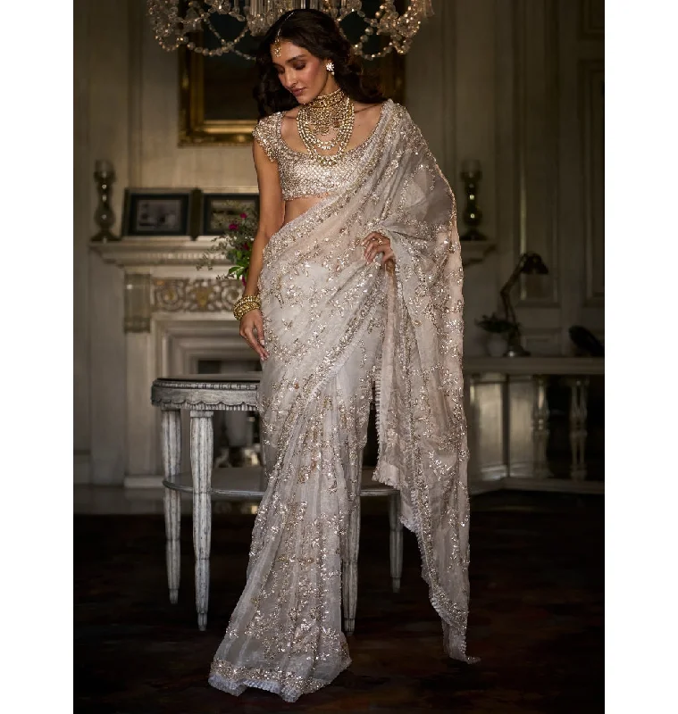 Fashion Forward, Function First Evening Elegance Ivory Gold Sequin Sari